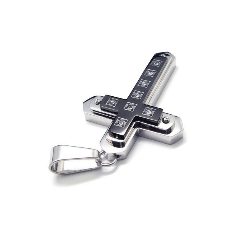 Colar Com Pingente De Cruz De Titânio Puro Preto Masculino