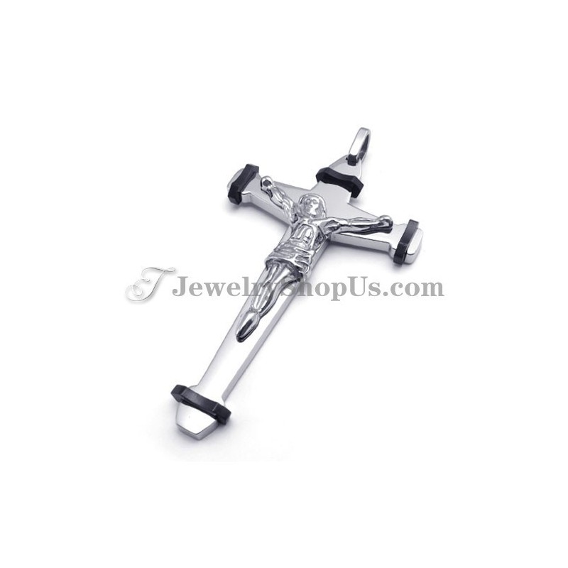 Elegante Pingente De Cruz De Jesus Em Titânio Preto