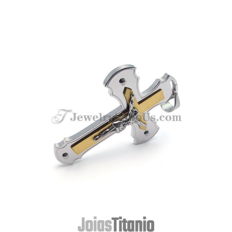Pingente Clássico De Cruz De Jesus Em Titânio Dourado Pingente Clássico De Cruz De Jesus Em Titânio Dourado