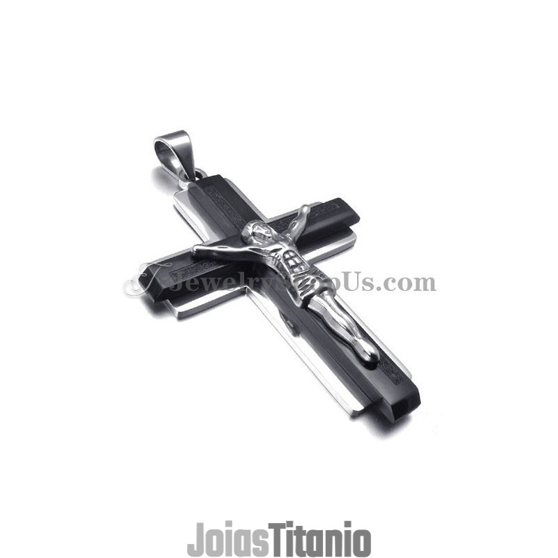 Pingente De Cruz De Jesus Em Titânio Preto Da Moda
