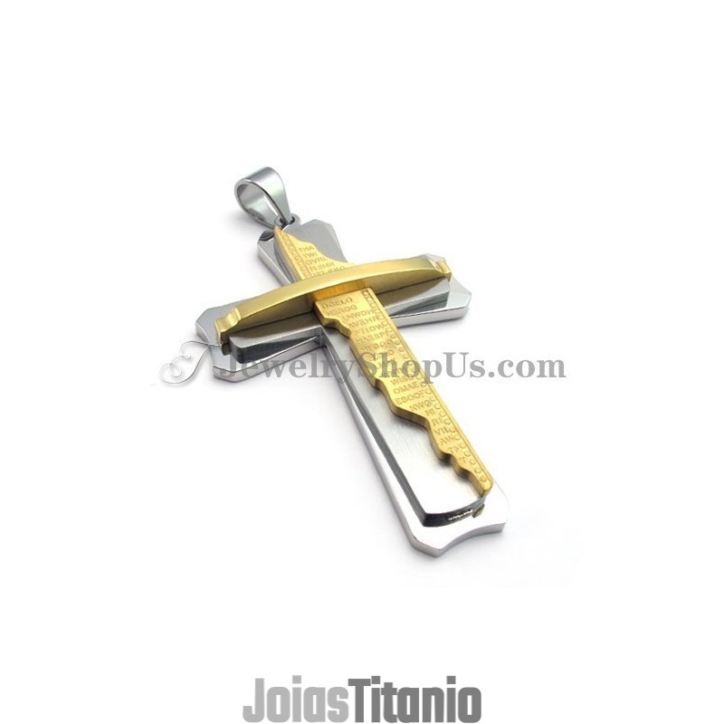 Lindo Pingente De Cruz De Titânio Dourado