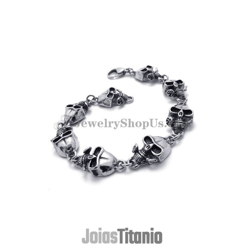 Pulseira Elegante De Caveiras De Titânio