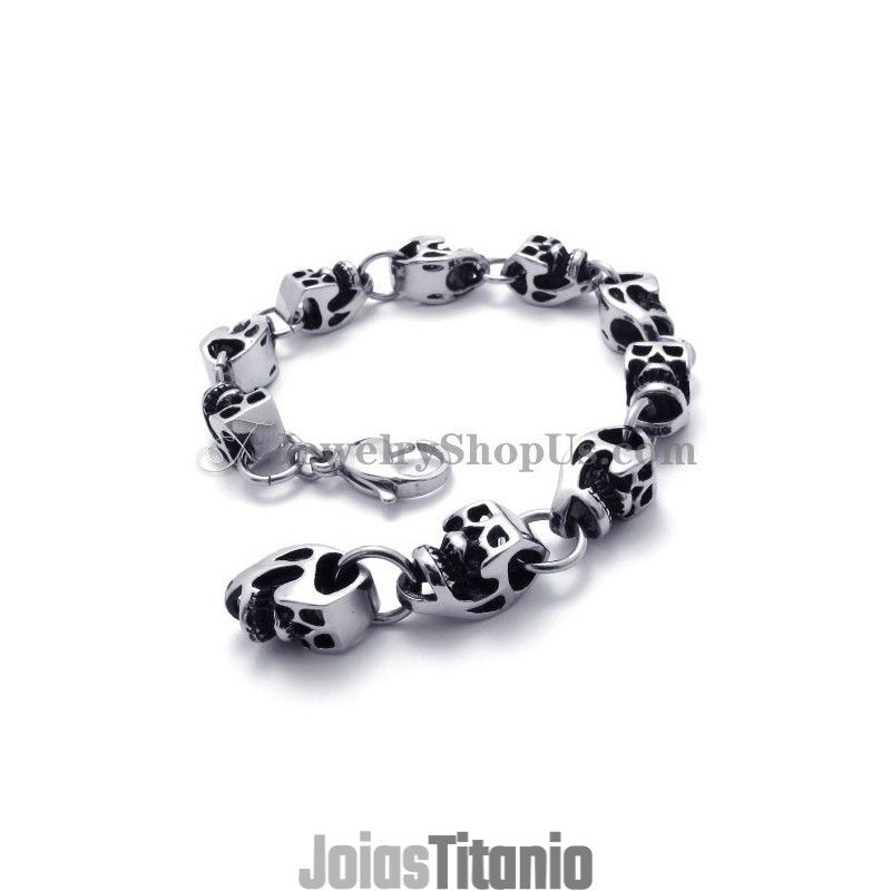 Pulseira De Caveiras De Titânio Deslumbrante