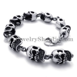 Pulseira De Titânio Com Caveiras Elegantes