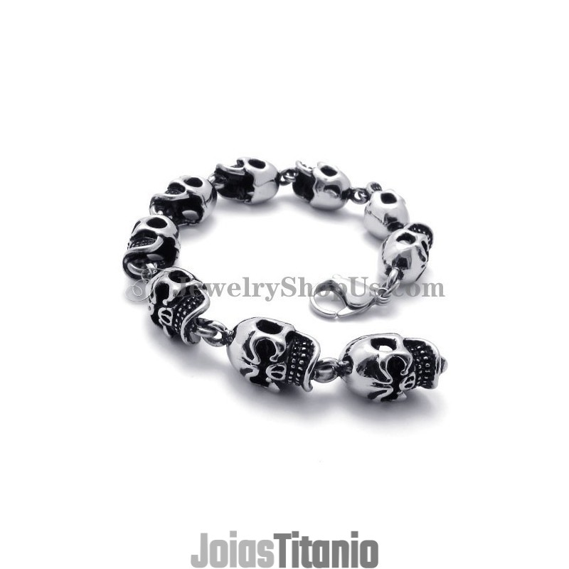 Pulseira De Titânio Com Caveiras Elegantes Pulseira De Titânio Com Caveiras Elegantes