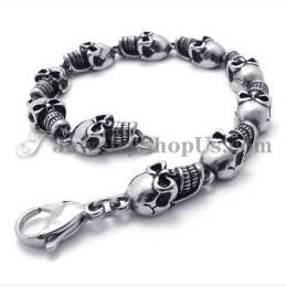 Pulseira De Titânio Com Caveiras Elegantes