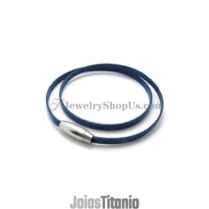 Pulseira De Couro Azul Da Moda Com Titânio Pulseira De Couro Azul Da Moda Com Titânio