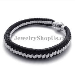 Pulseira Elegante De Couro De Titânio Preto E Branco