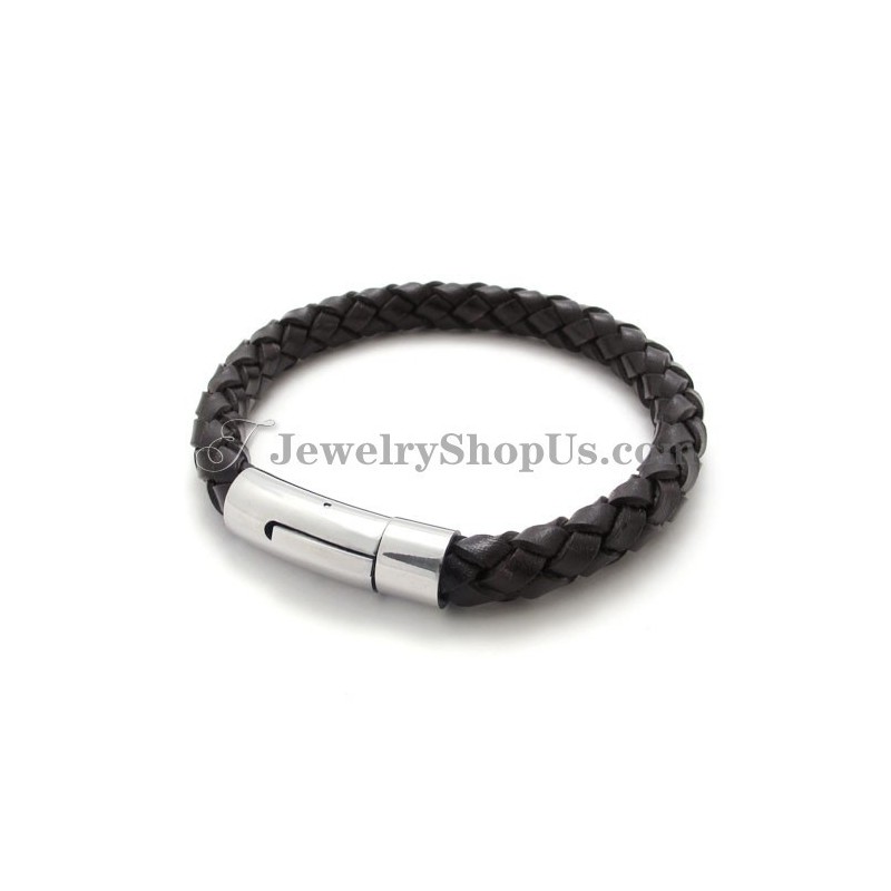 Pulseira De Couro Marrom E Titânio Da Moda