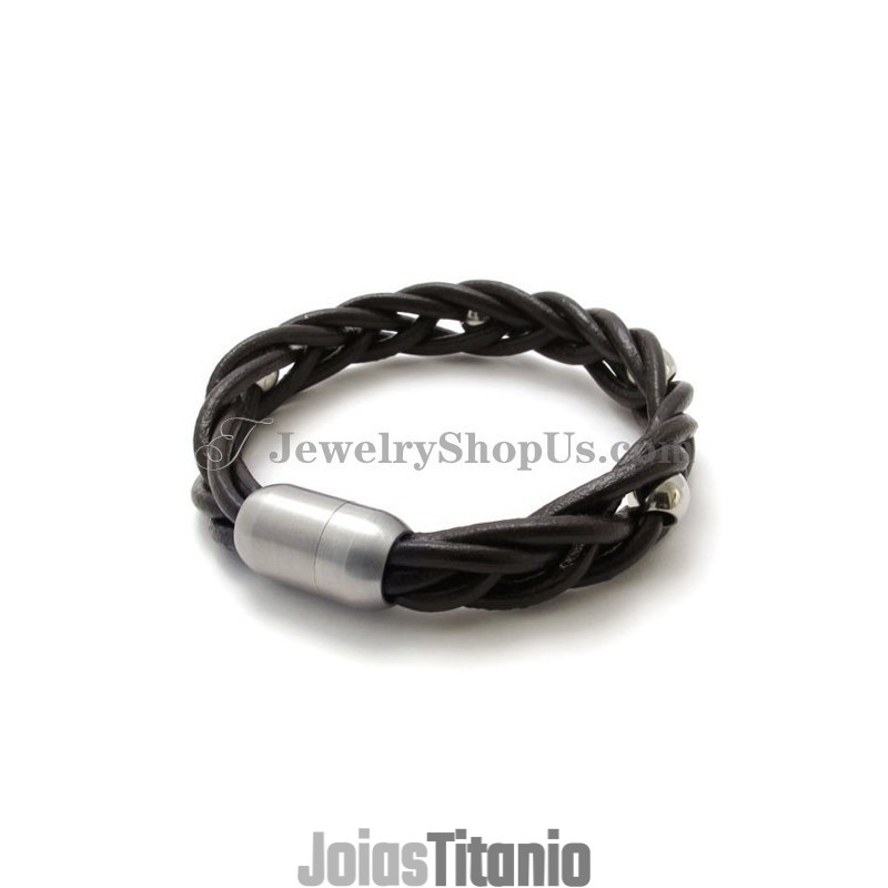 Pulseira De Couro E Titânio Da Moda Pulseira De Couro E Titânio Da Moda
