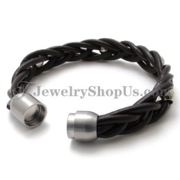 Pulseira De Couro E Titânio Da Moda