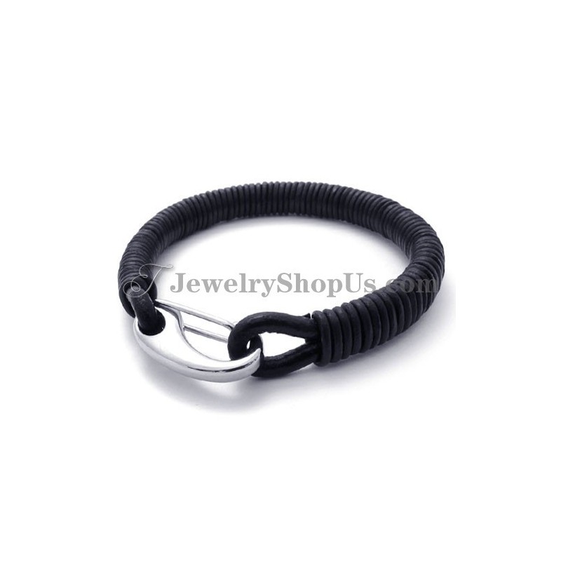 Pulseira De Couro Preto De Titânio Da Moda Pulseira De Couro Preto De Titânio Da Moda