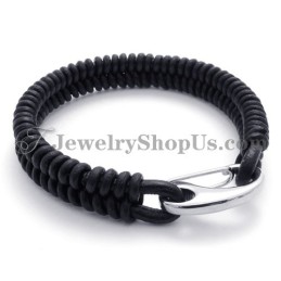 Pulseira Elegante De Couro E Titânio