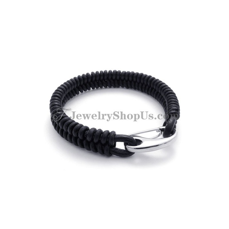 Pulseira Elegante De Couro E Titânio