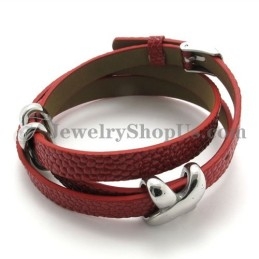 Pulseira De Couro Vermelho Com Titânio Da Moda