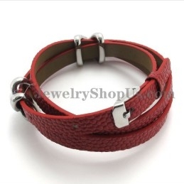 Pulseira De Couro Vermelho Com Titânio Da Moda