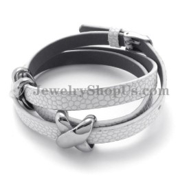 Pulseira De Couro Branco Com Titânio Da Moda
