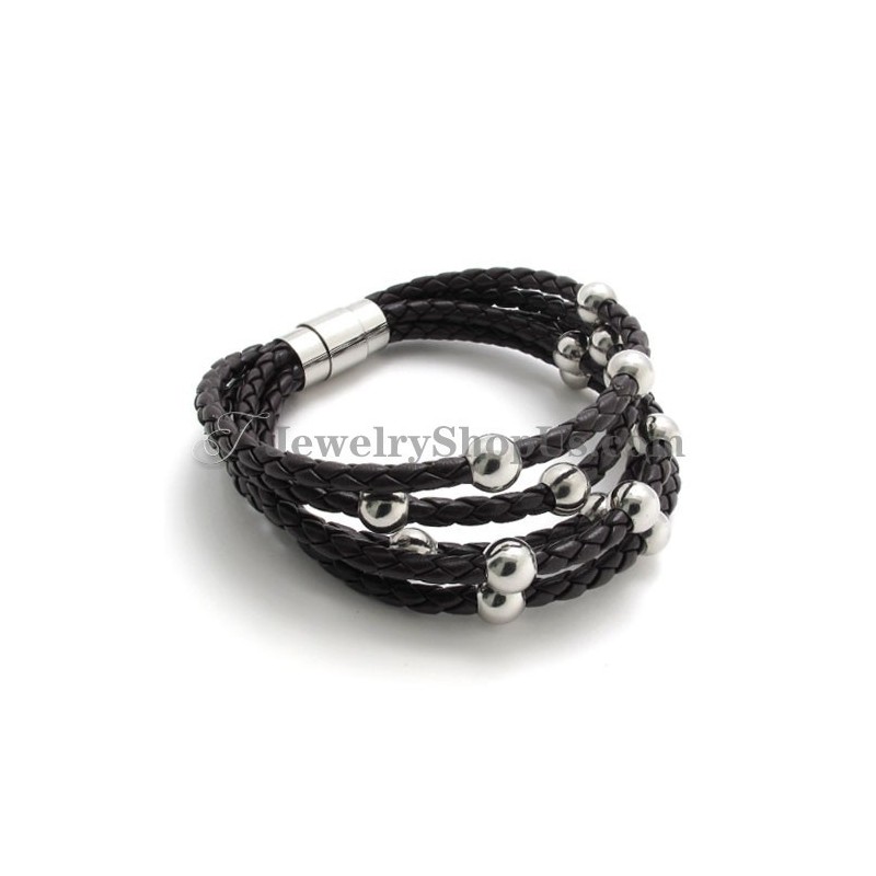 Pulseira De Couro Marrom Com Titânio Da Moda Pulseira De Couro Marrom Com Titânio Da Moda