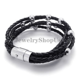 Pulseira De Couro Preto Com Titânio