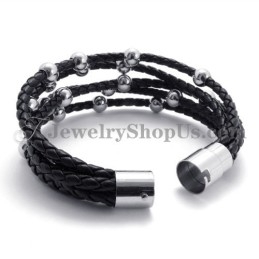 Pulseira De Couro Preto Com Titânio