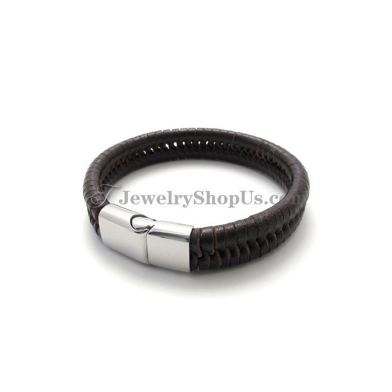 Elegante Titânio Marrom Com Pulseira De Couro