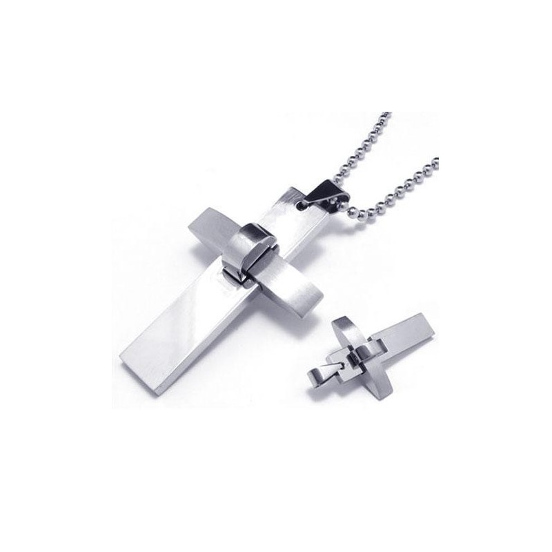 Colar Com Pingente De Cruz De Titânio Puro Prateado Para Meninos