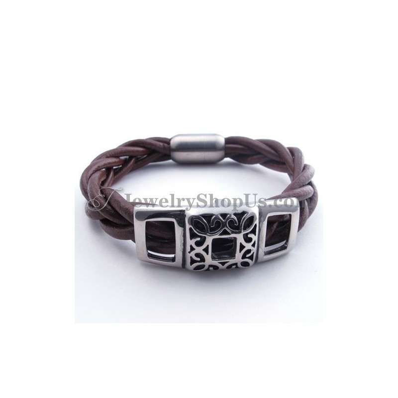 Pulseira De Couro De Titânio Marrom Da Moda