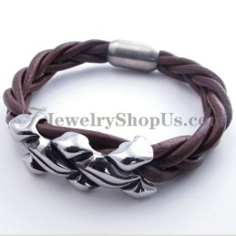Pulseira Elegante De Couro De Titânio Marrom
