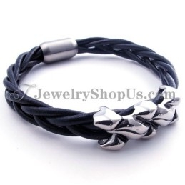 Pulseira Elegante De Couro E Titânio