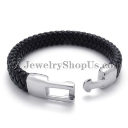Linda Pulseira De Couro E Titânio Preto