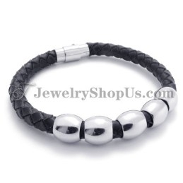 Pulseira De Couro Preto E Titânio