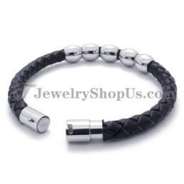 Pulseira De Couro Preto E Titânio