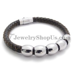 Pulseira De Couro E Titânio Da Moda