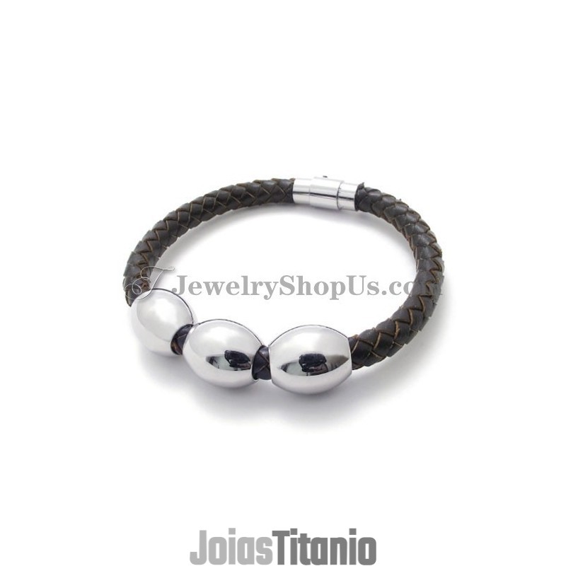 Pulseira De Couro Marrom De Titânio Da Moda