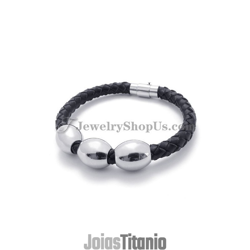 Pulseira De Couro Preto De Titânio Da Moda Pulseira De Couro Preto De Titânio Da Moda
