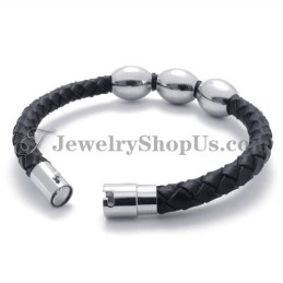 Pulseira De Couro Preto De Titânio Da Moda
