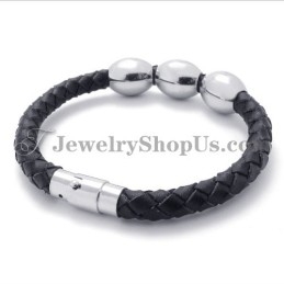 Pulseira De Couro Preto De Titânio Da Moda