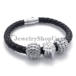 Pulseira De Couro E Titânio Preto