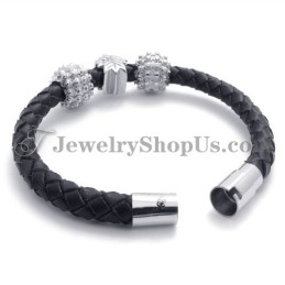 Pulseira De Couro E Titânio Preto