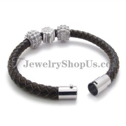 Pulseira De Couro E Titânio Marrom