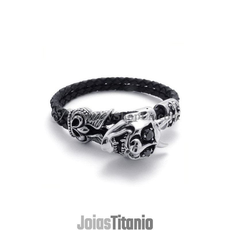 Pulseira De Couro Preto Com Titânio Pulseira De Couro Preto Com Titânio