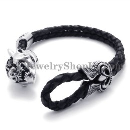 Pulseira De Couro Preto Com Titânio
