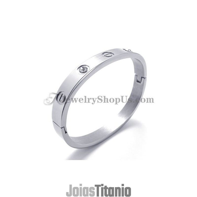 Pulseira De Titânio Prateada Da Moda Com Strass Pulseira De Titânio Prateada Da Moda Com Strass