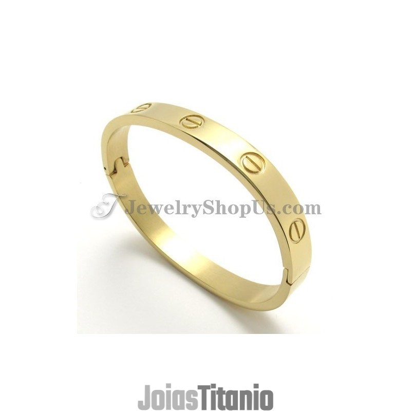 Pulseira Elegante De Titânio Dourado Para Mulheres