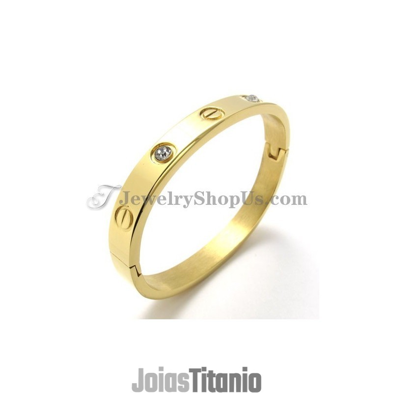Pulseira De Titânio Dourada Da Moda Com Strass Pulseira De Titânio Dourada Da Moda Com Strass