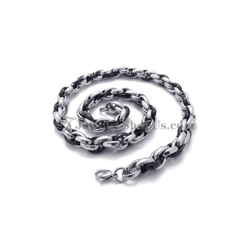 Colar Elegante De Titânio Preto E Prata Colar Elegante De Titânio Preto E Prata