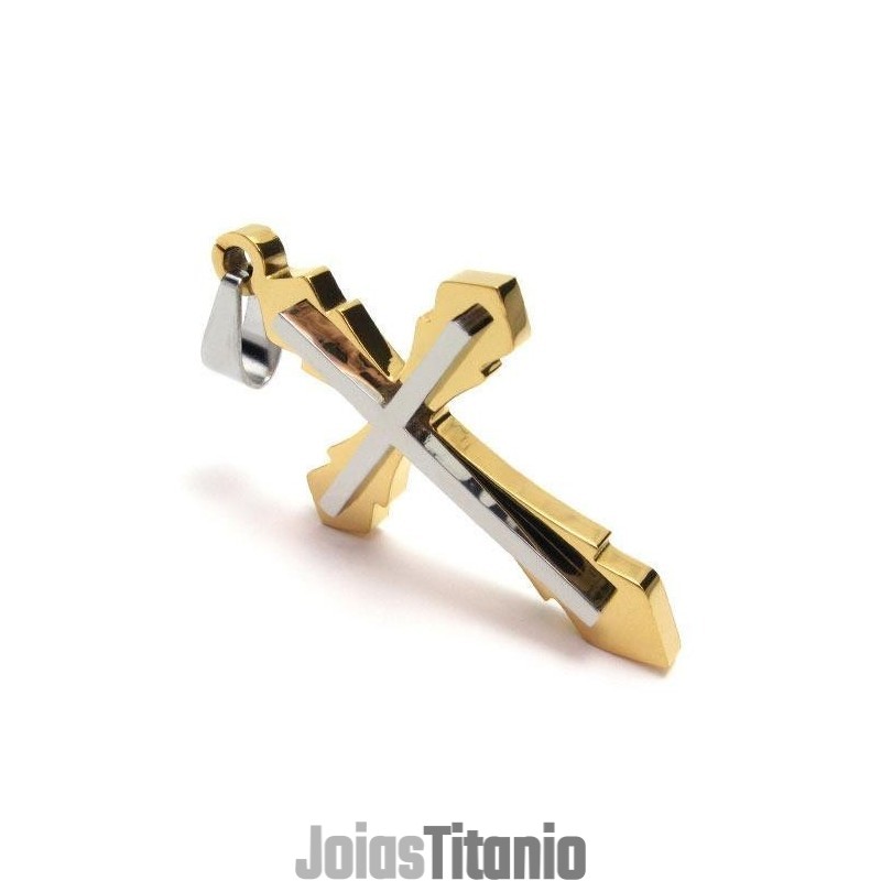 Colar Com Pingente De Cruz De Titânio Puro Dourado Masculino (Novo) Colar Com Pingente De Cruz De Titânio Puro Dourado Masculino (Novo)