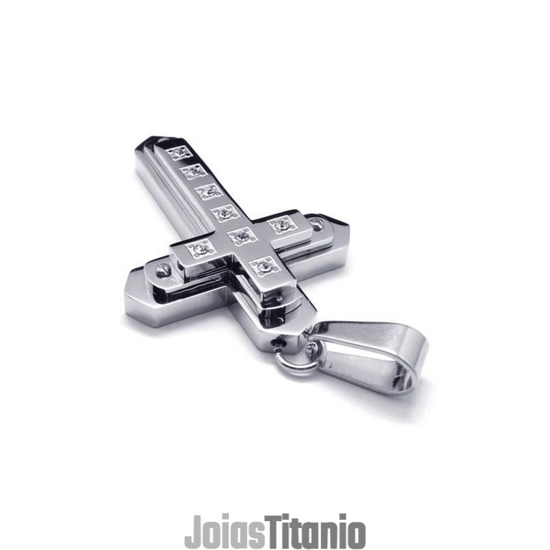 Colar Masculino De Prata E Titânio Puro Com Pingente De Cruz E Corrente