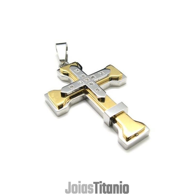 Colar Com Pingente De Cruz De Titânio Puro Dourado Masculino (Novo) Colar Com Pingente De Cruz De Titânio Puro Dourado Masculino (Novo)