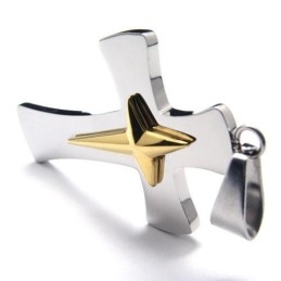 Colar Com Pingente De Cruz De Titânio Puro E Prata Dourada Masculino